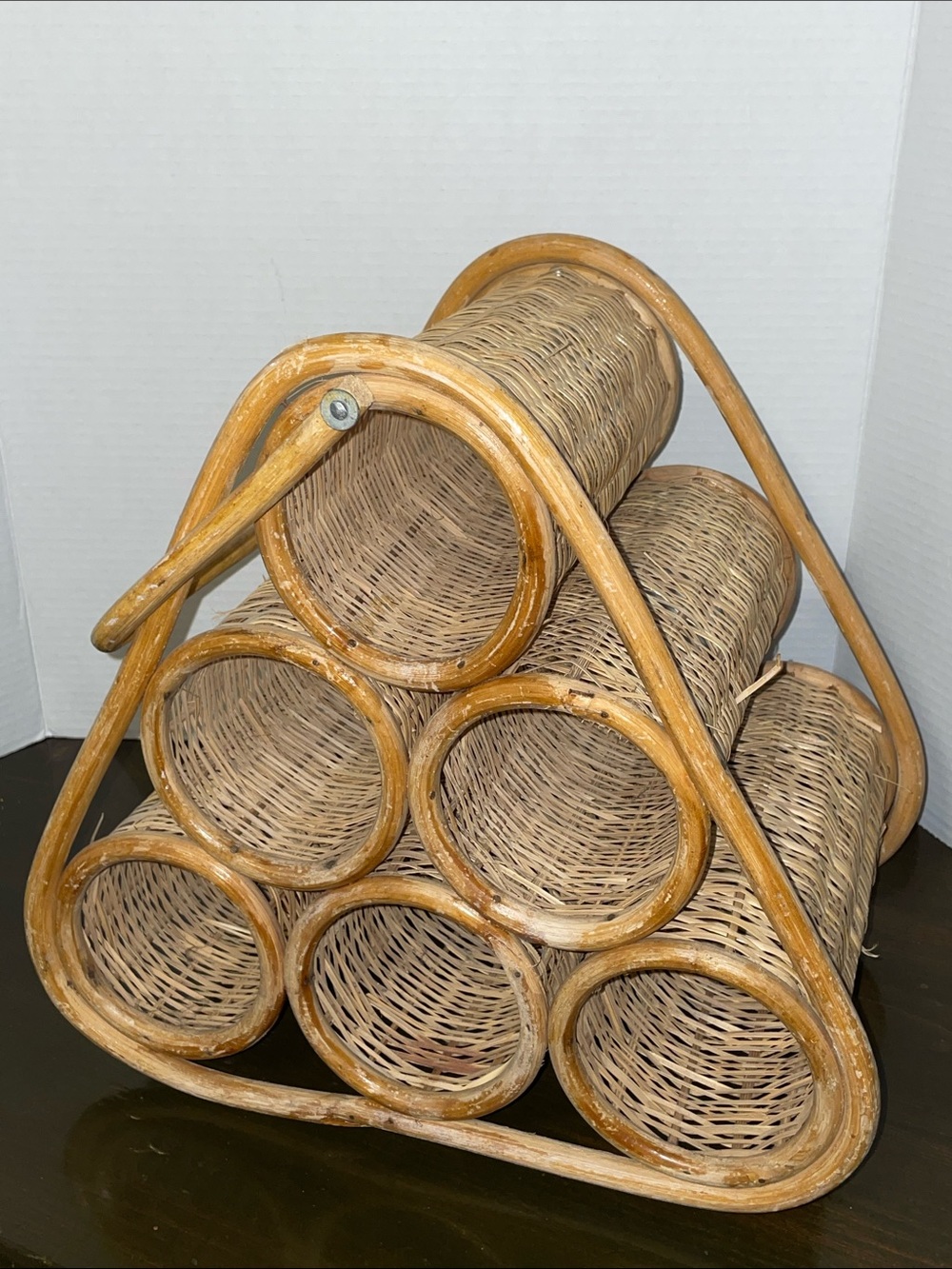 Wicker Wine Rack 6 Bottle Holder with Handle Home Decoration Bar Vintage Decor